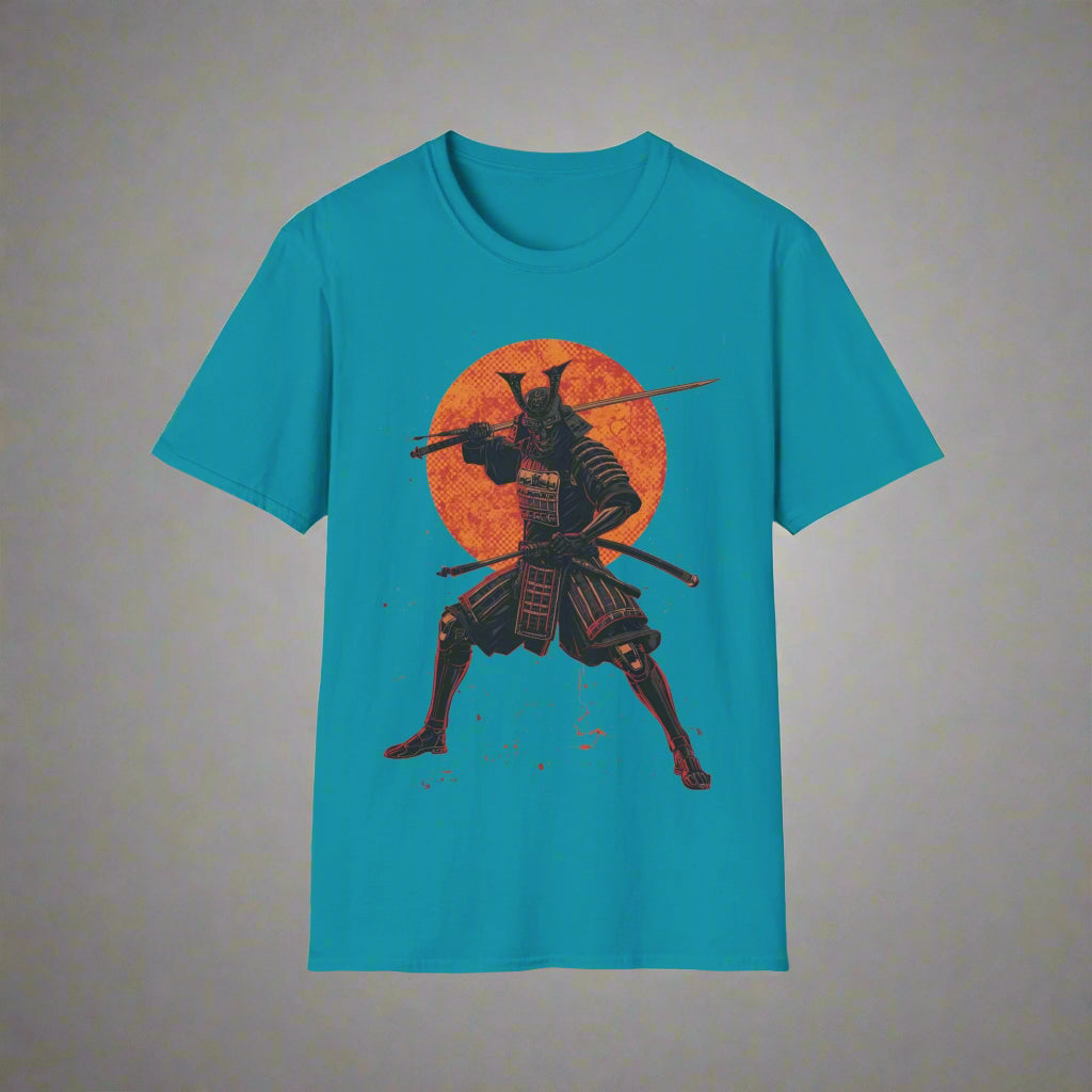 Teal t-shirt with a samurai graphic