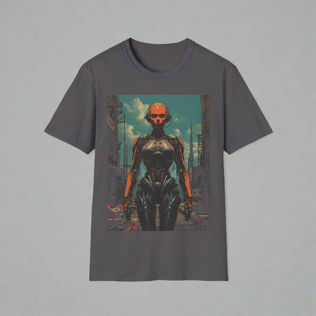 Gray t-shirt with a robot graphic