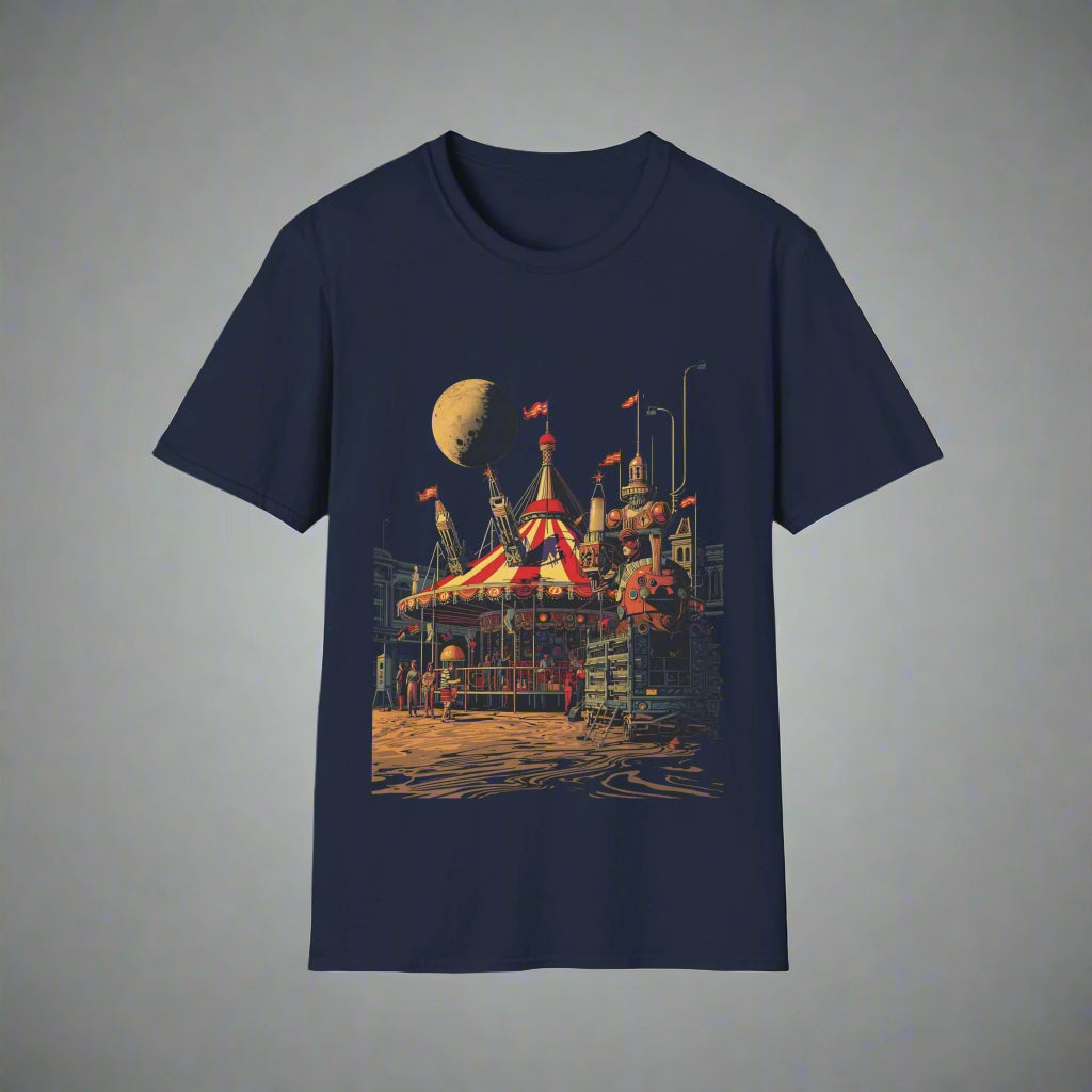 Navy blue t-shirt with a circus tent graphic