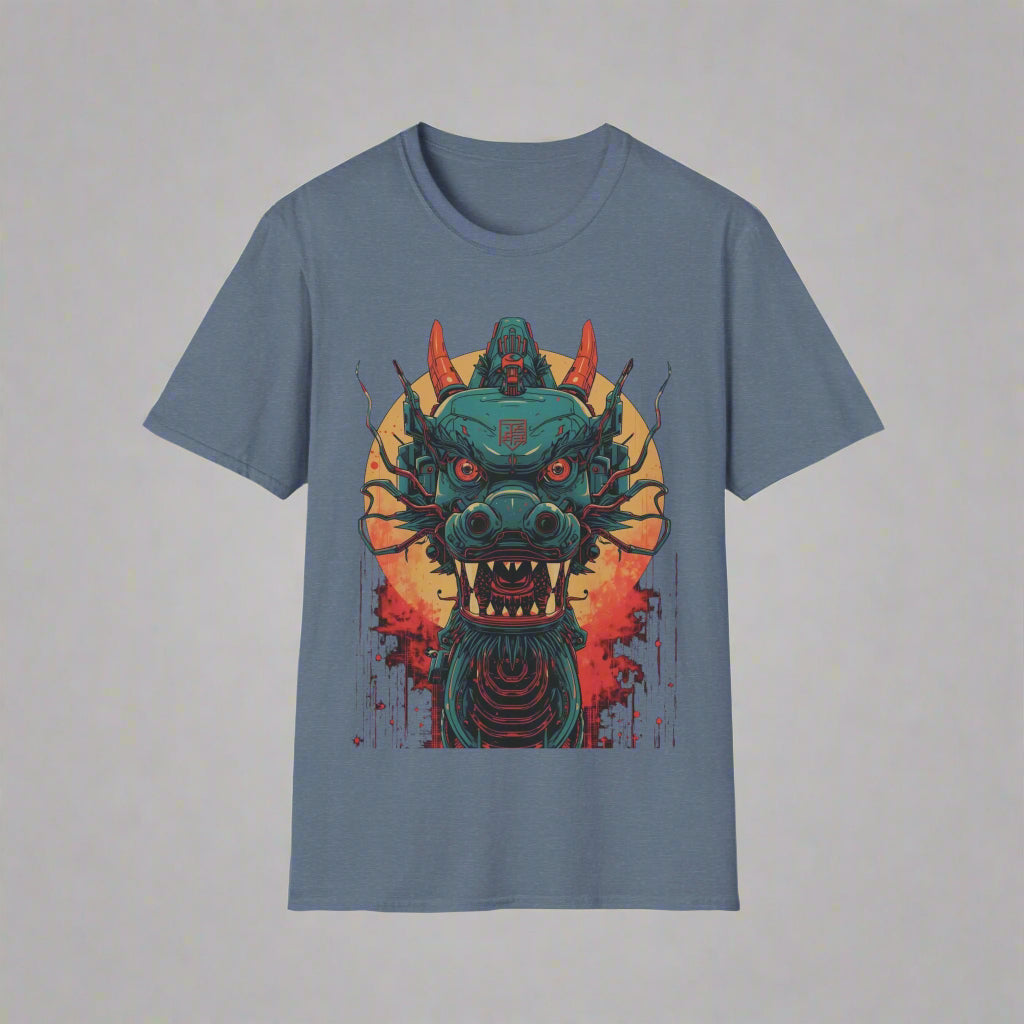 Blue t-shirt with a dragon graphic design