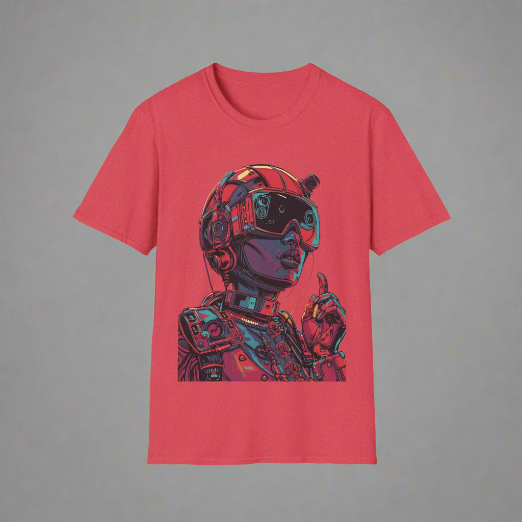 Red t-shirt with a graphic of a robot