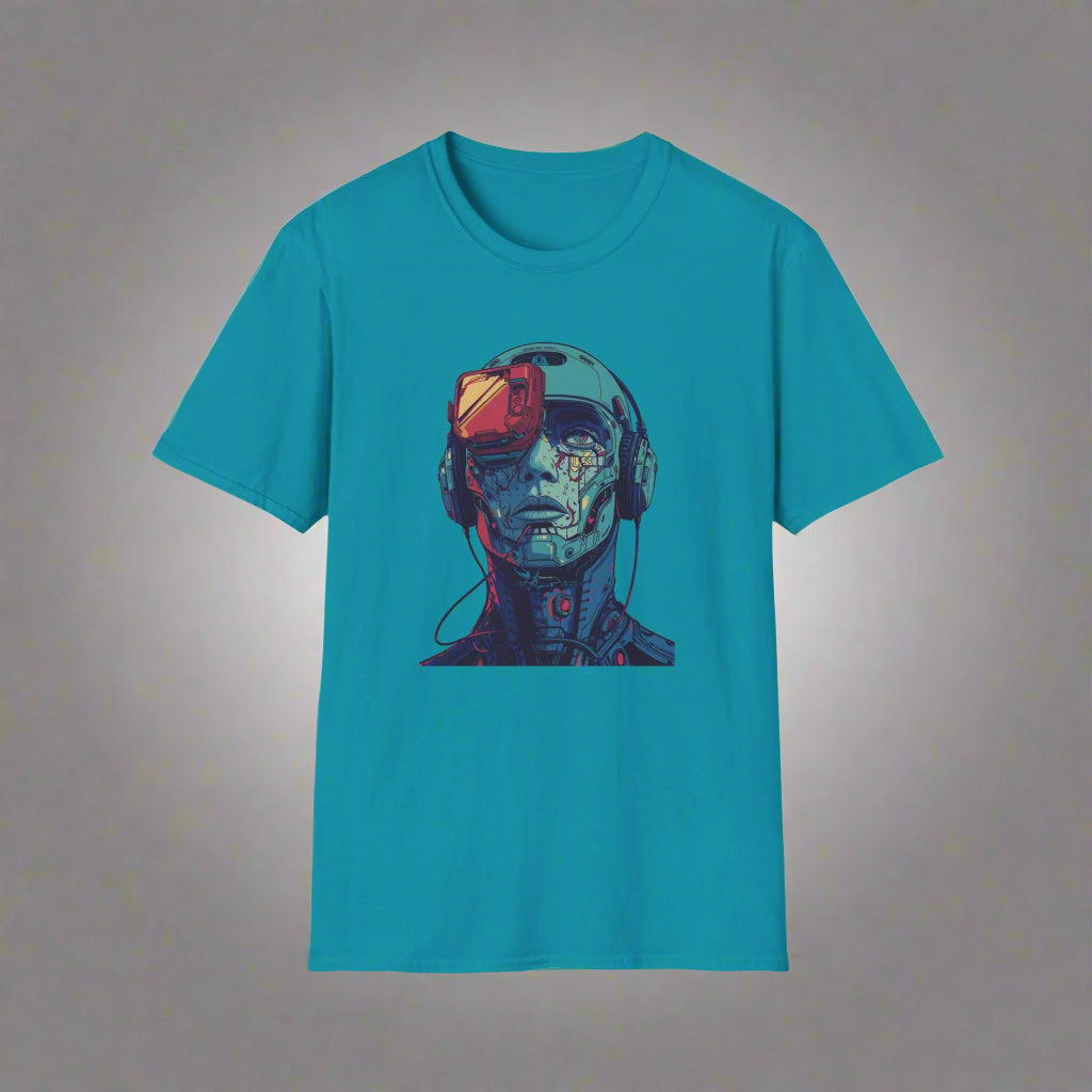 Turquoise t-shirt with a robot graphic