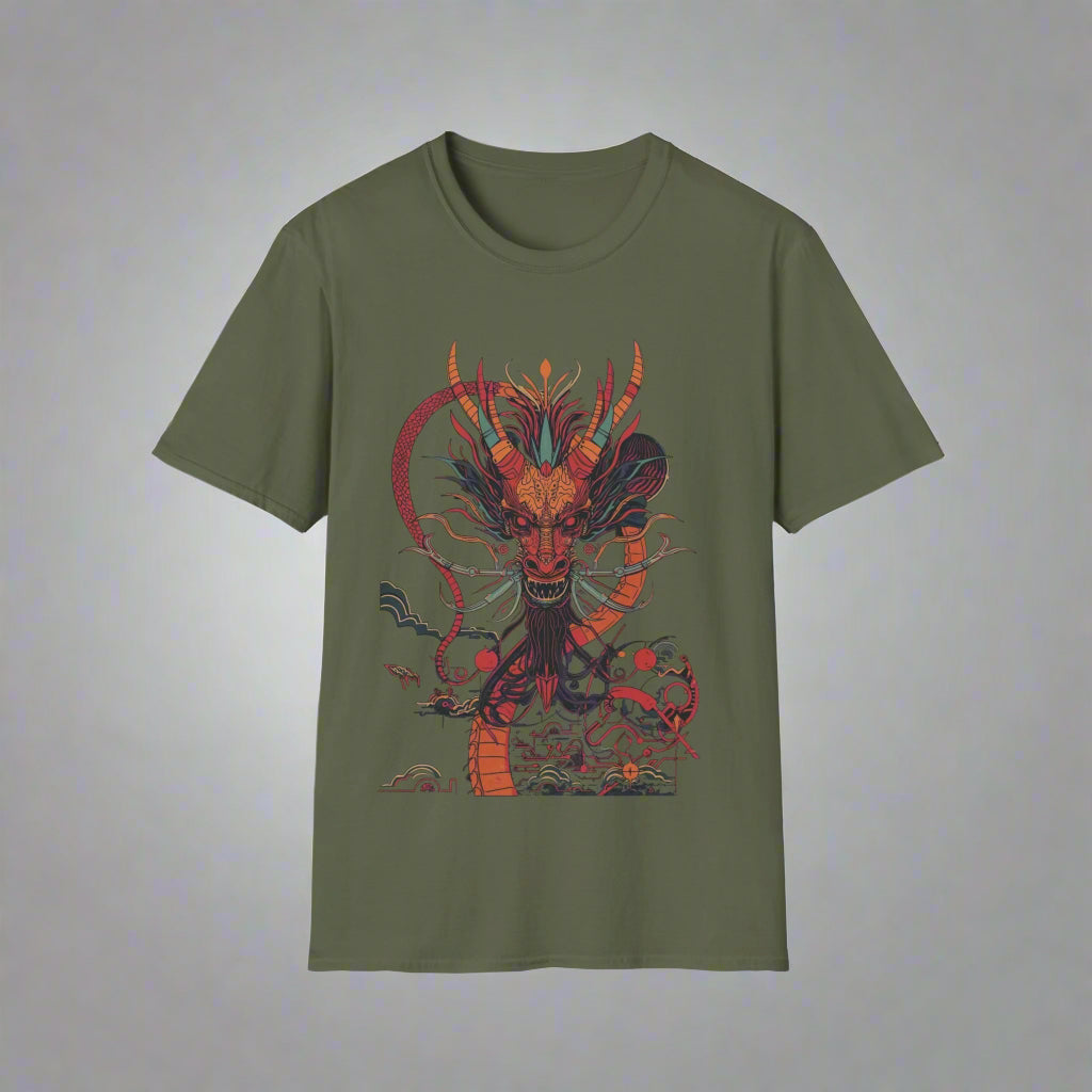 Green t-shirt with a dragon graphic