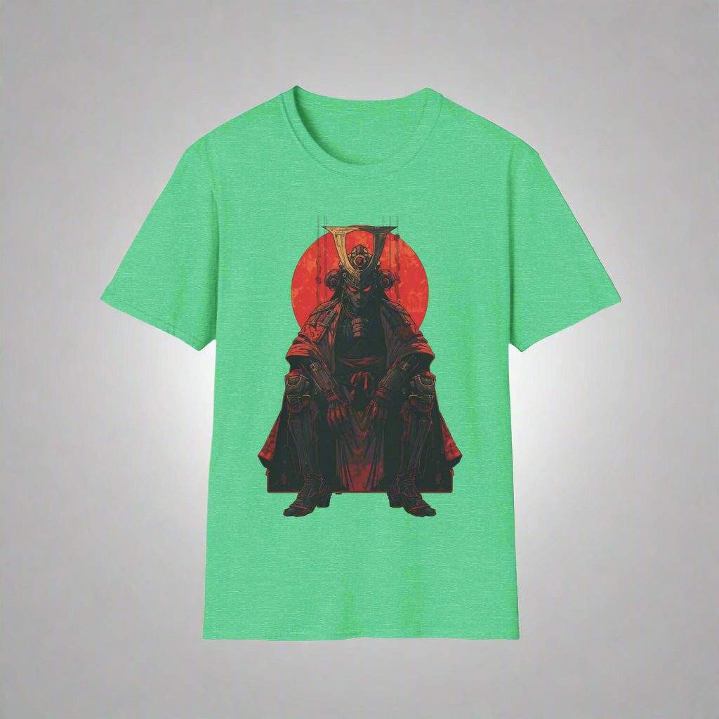 Green t-shirt with a red and black graphic design