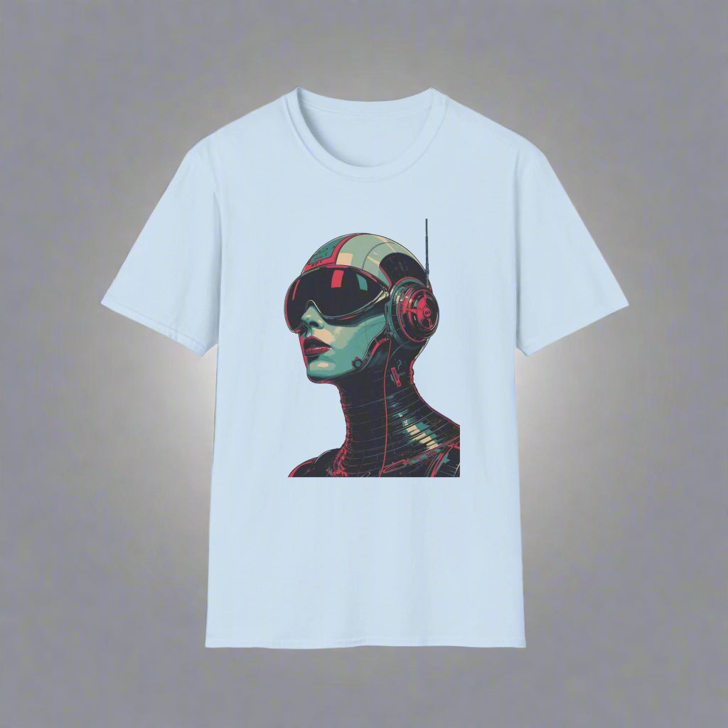 Light blue t-shirt with a futuristic robot design