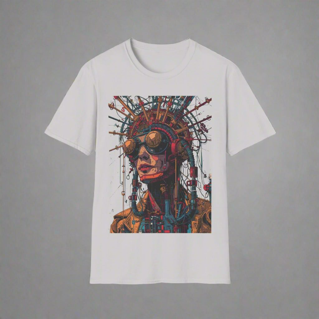 T-shirt with a graphic design of a stylized face