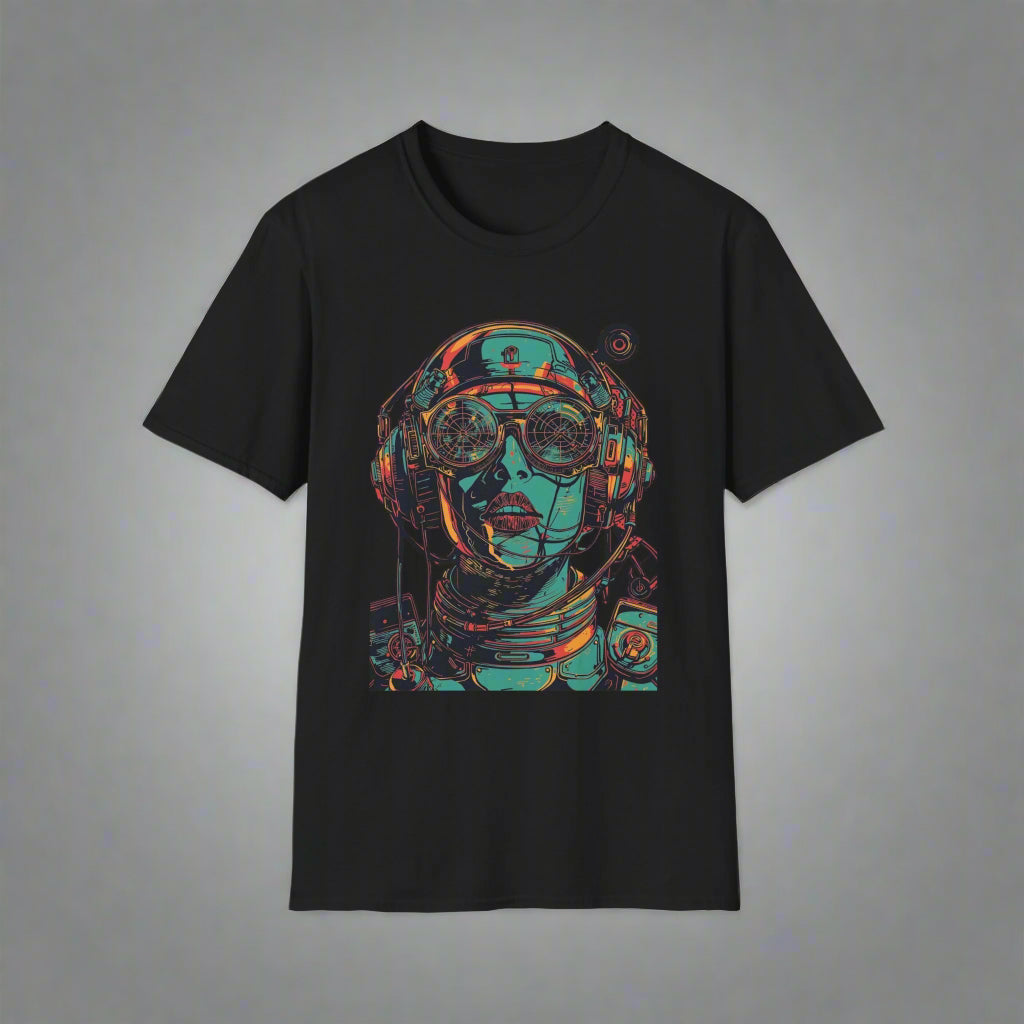 Black t-shirt with a colorful astronaut graphic