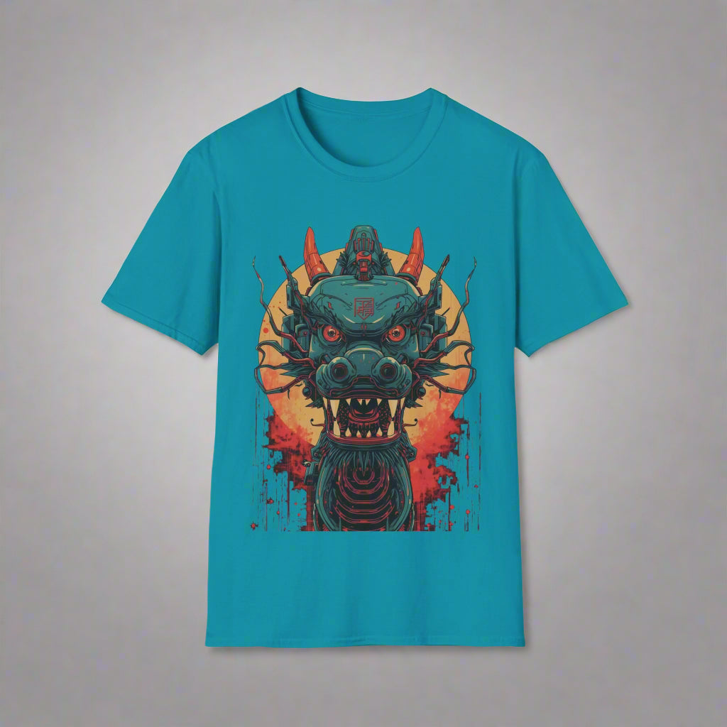 Teal t-shirt with a dragon graphic