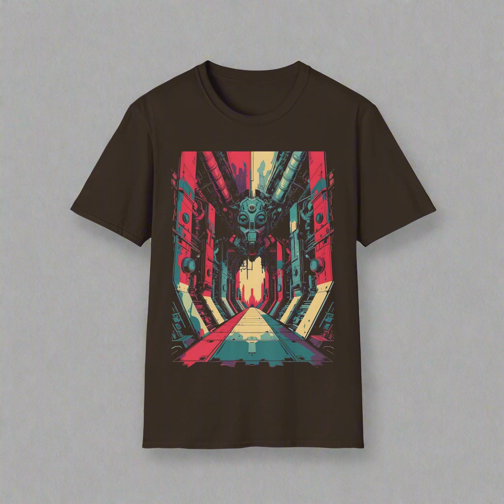 Black t-shirt with a colorful graphic design