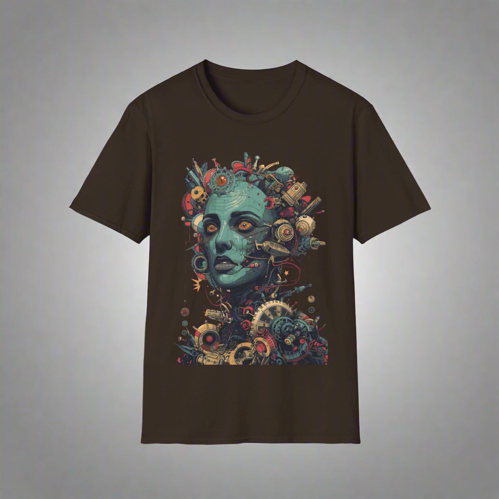 Black t-shirt with a colorful graphic design