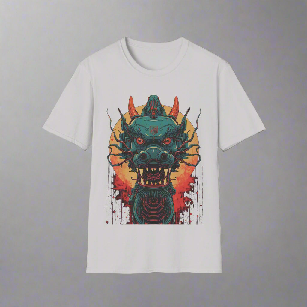 Gray t-shirt with a colorful dragon graphic