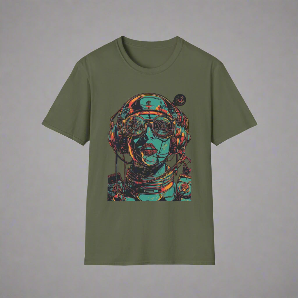 Green t-shirt with an astronaut graphic