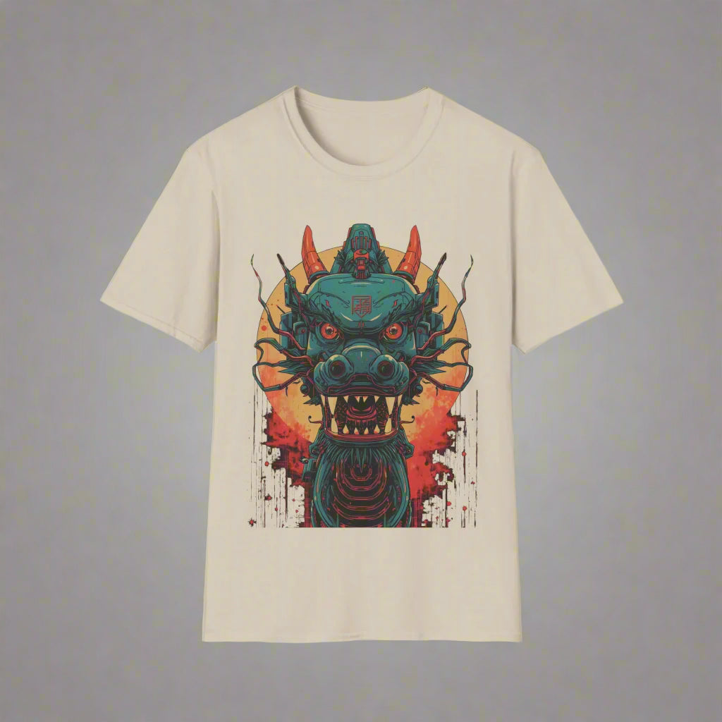 Beige t-shirt with a dragon graphic design