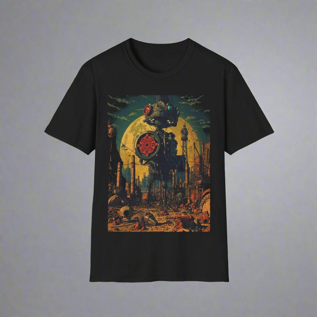 Black t-shirt with a colorful graphic design
