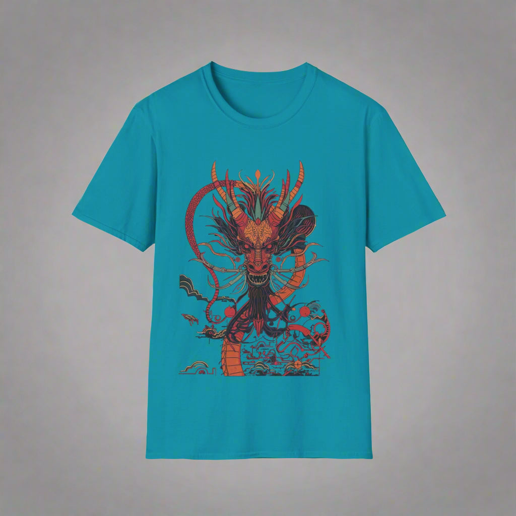 Teal t-shirt with a dragon graphic