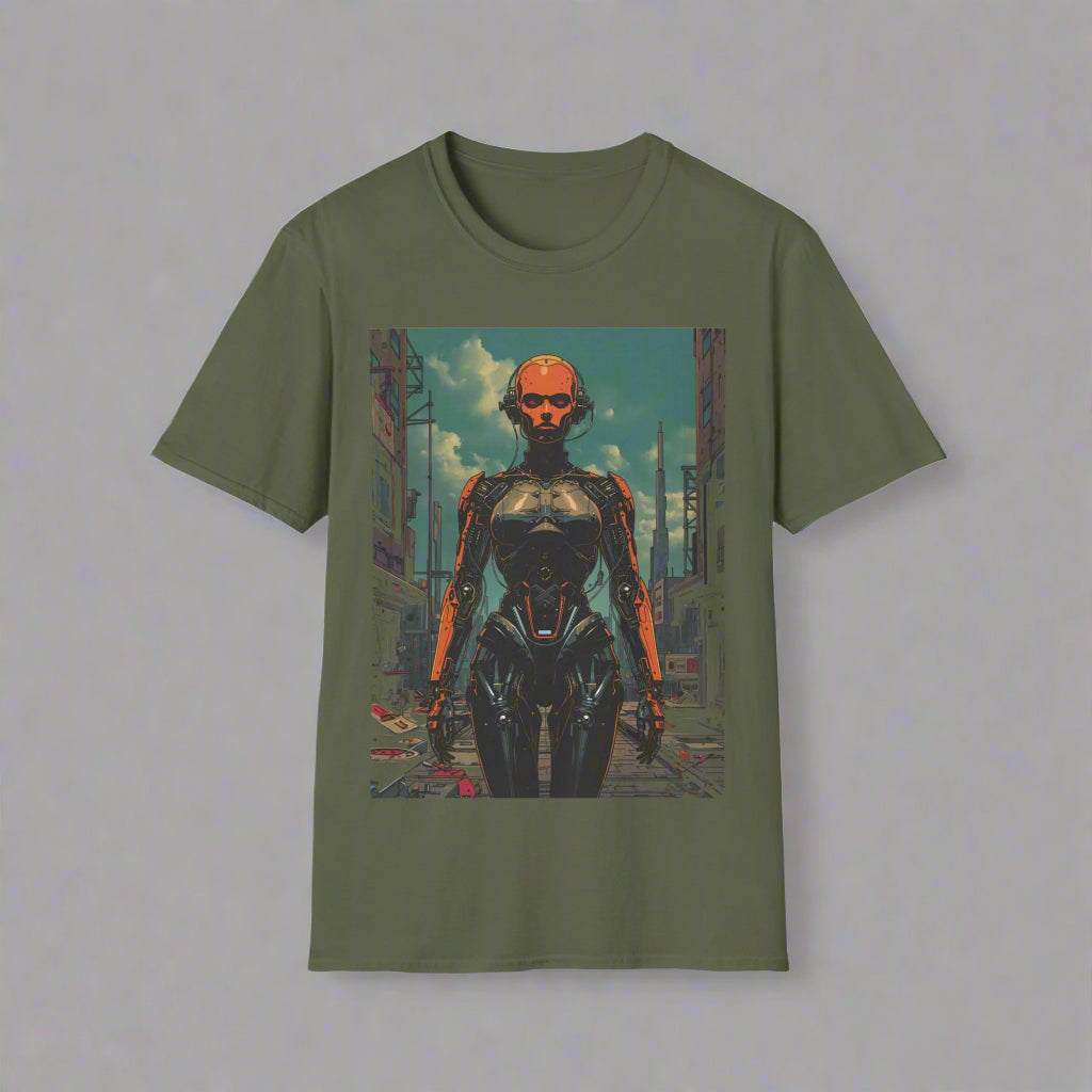 Green t-shirt with a robot graphic