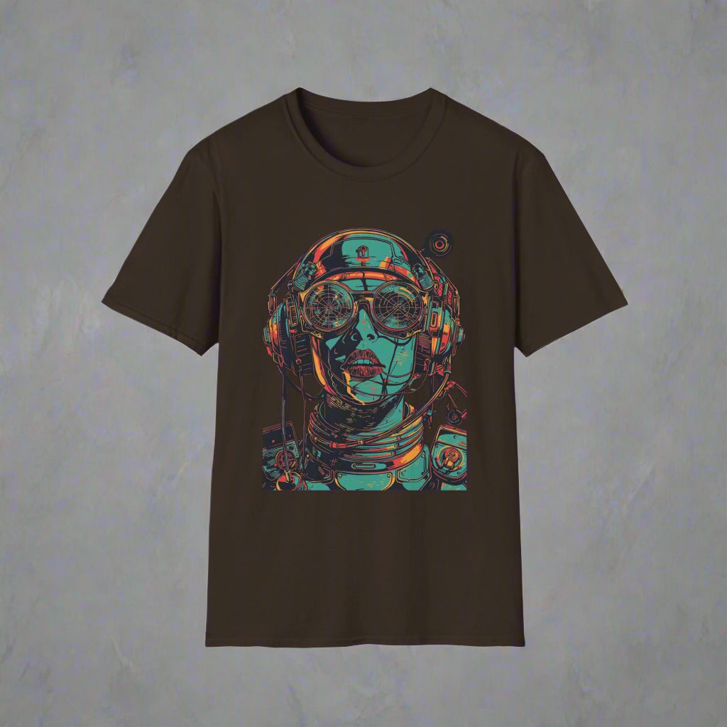 Black t-shirt with a colorful astronaut graphic