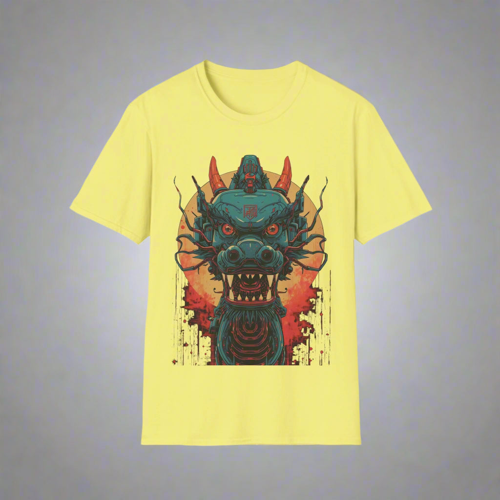 Yellow t-shirt with a dragon graphic