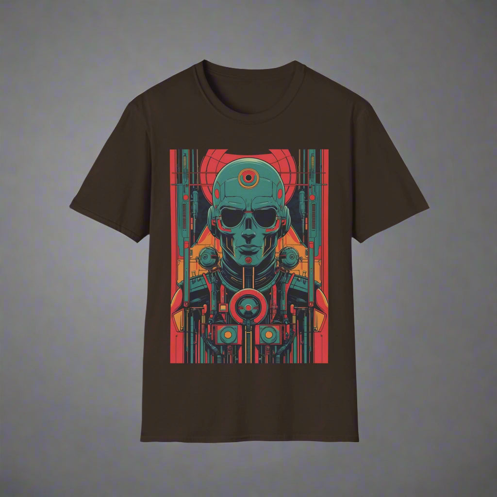Black t-shirt with a colorful graphic design