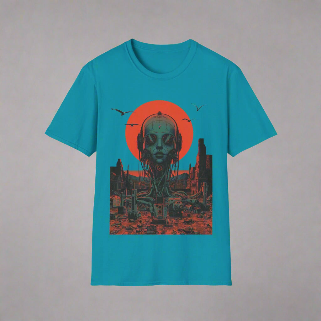 Teal t-shirt with alien design