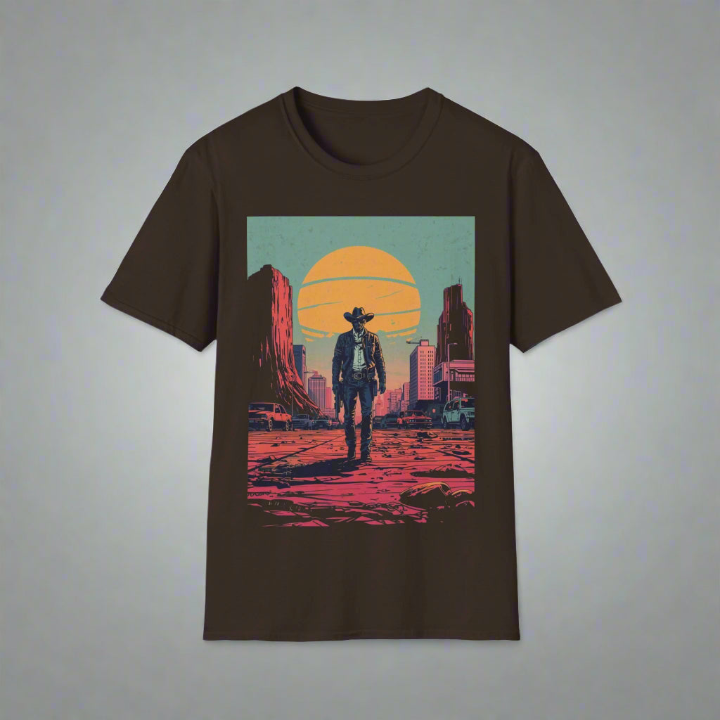 Black t-shirt with a graphic of a cowboy