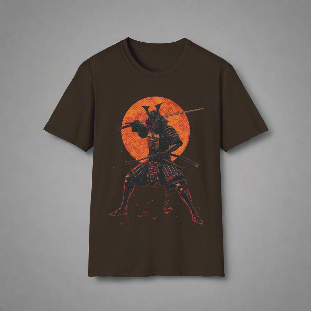 Brown t-shirt with a samurai graphic