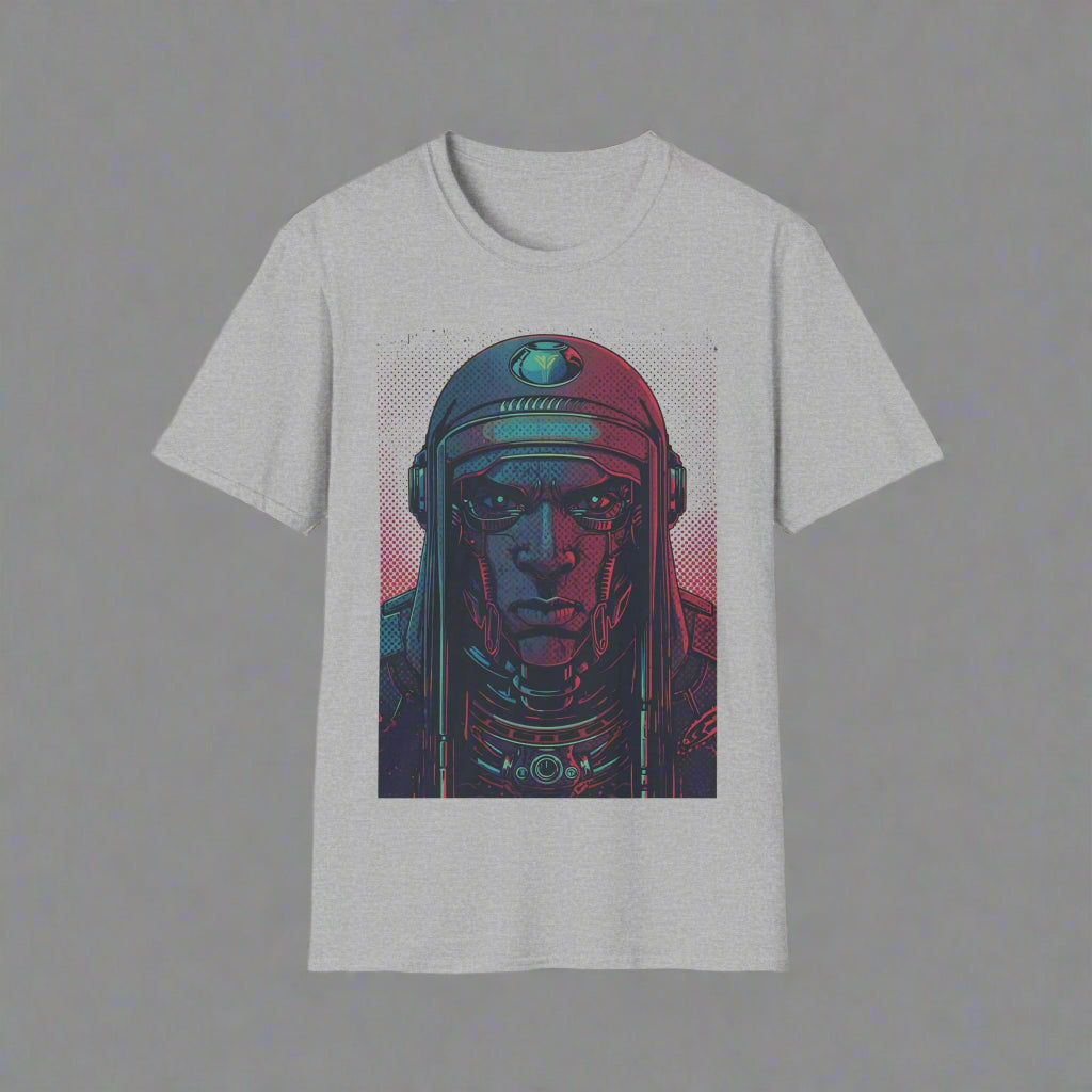 Gray t-shirt with a colorful astronaut graphic
