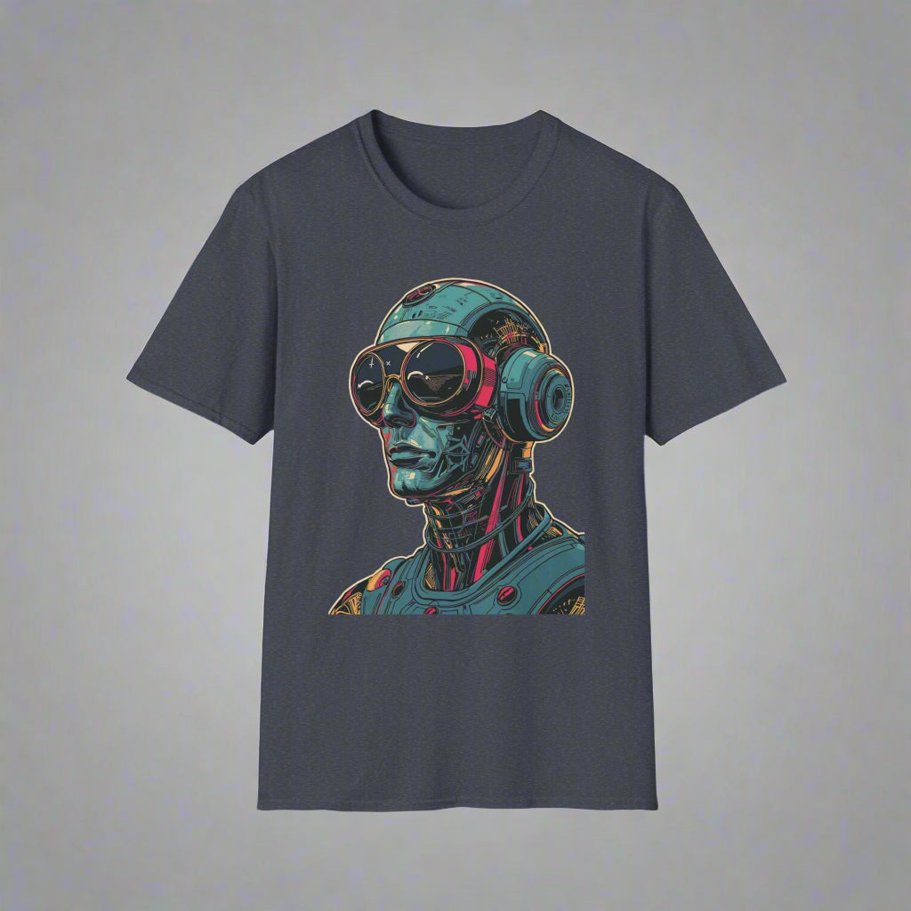 Navy blue t-shirt with a robot graphic