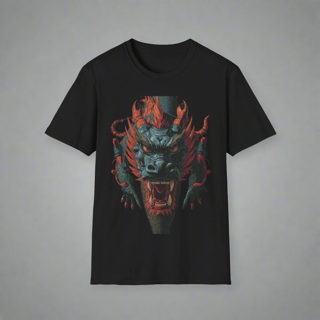 Black t-shirt with a dragon graphic design