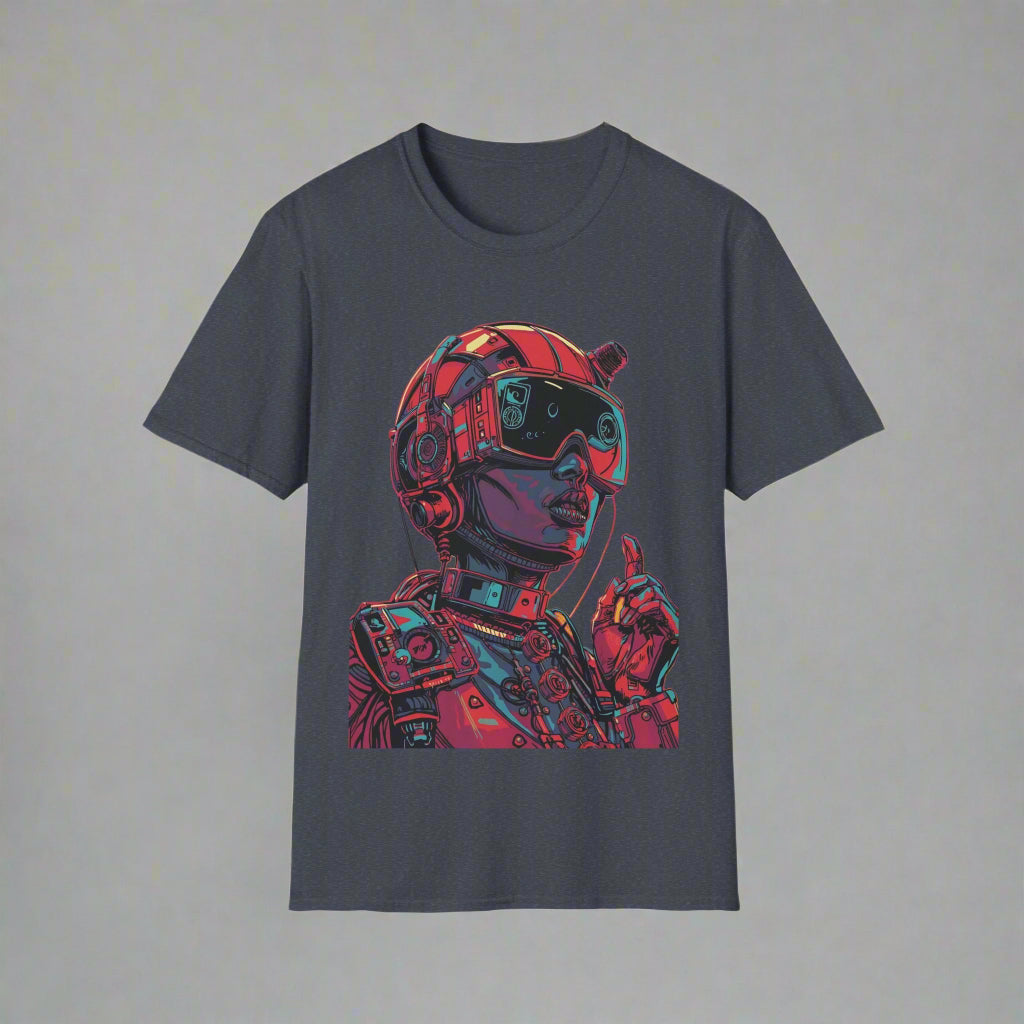 Gray t-shirt with a colorful astronaut graphic