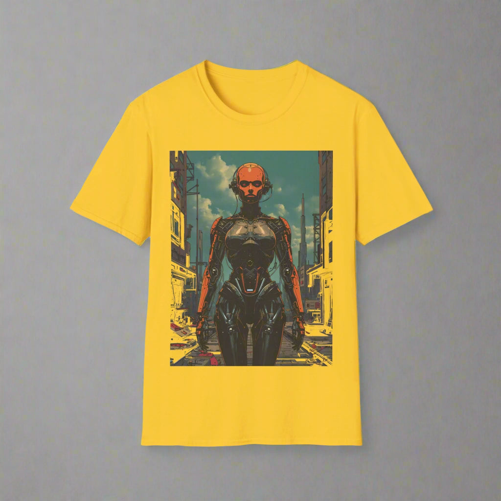 Yellow t-shirt with a robot graphic