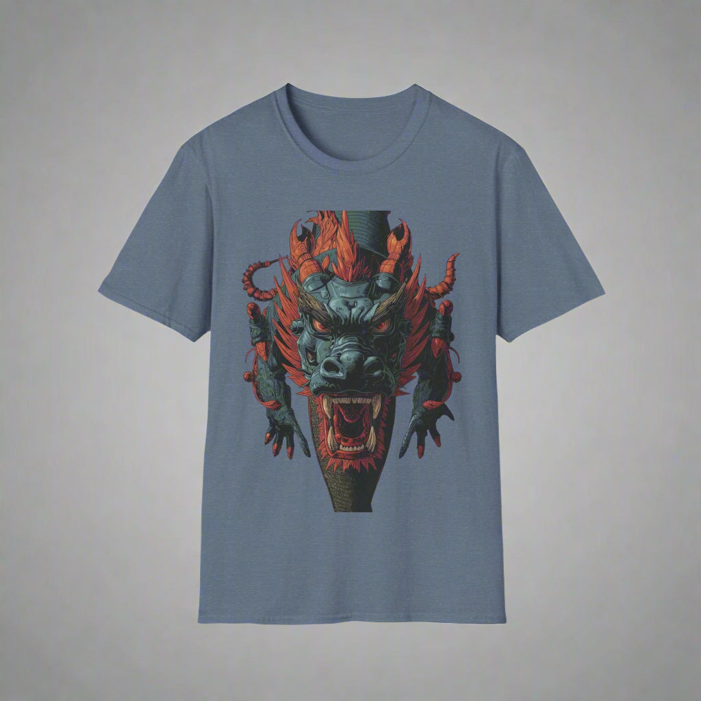 Blue t-shirt with a dragon graphic