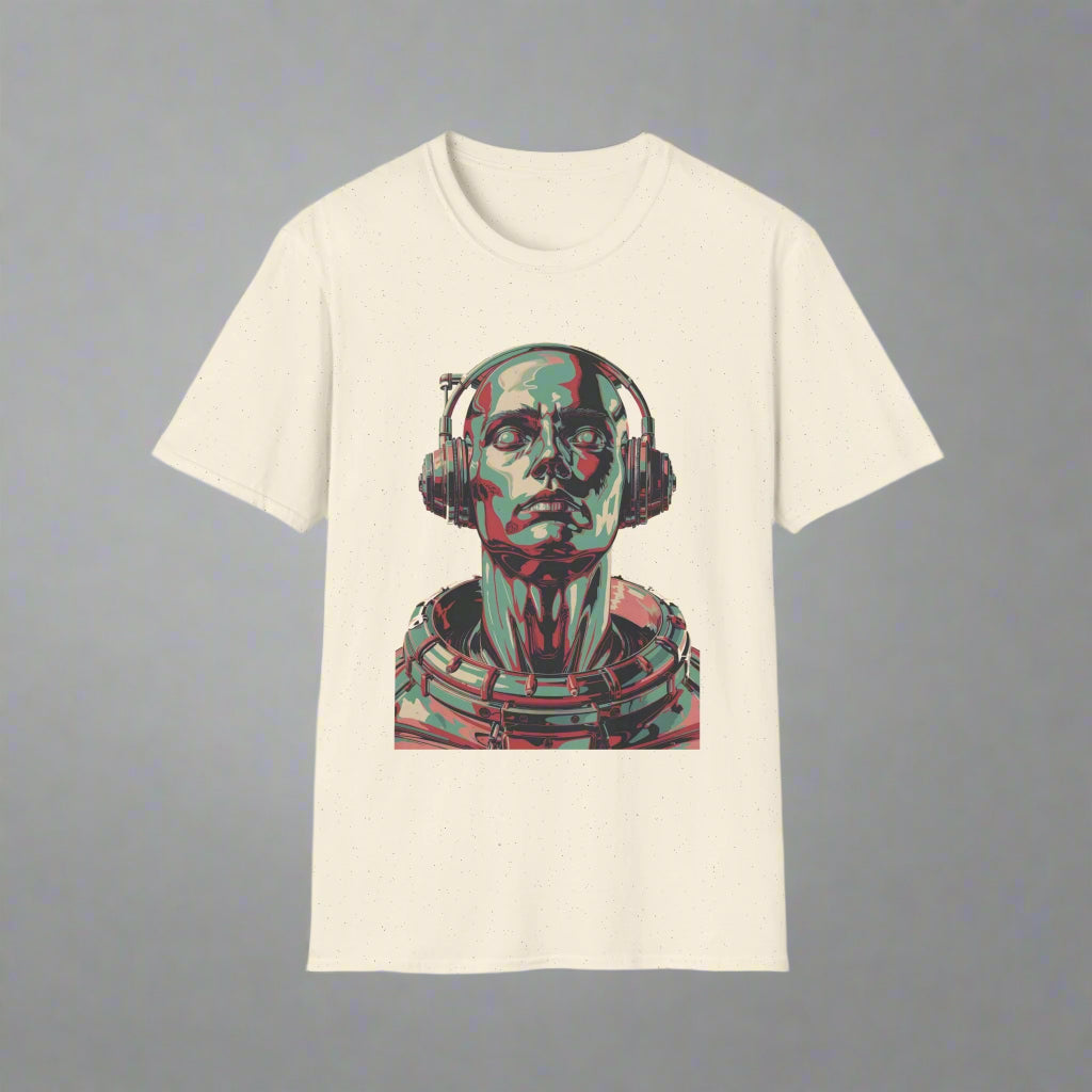 T-shirt with a graphic design of a person wearing headphones