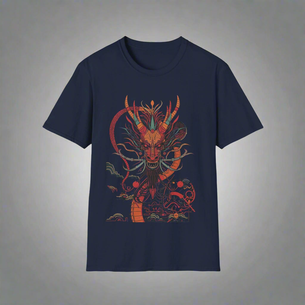 Navy blue t-shirt with a dragon graphic