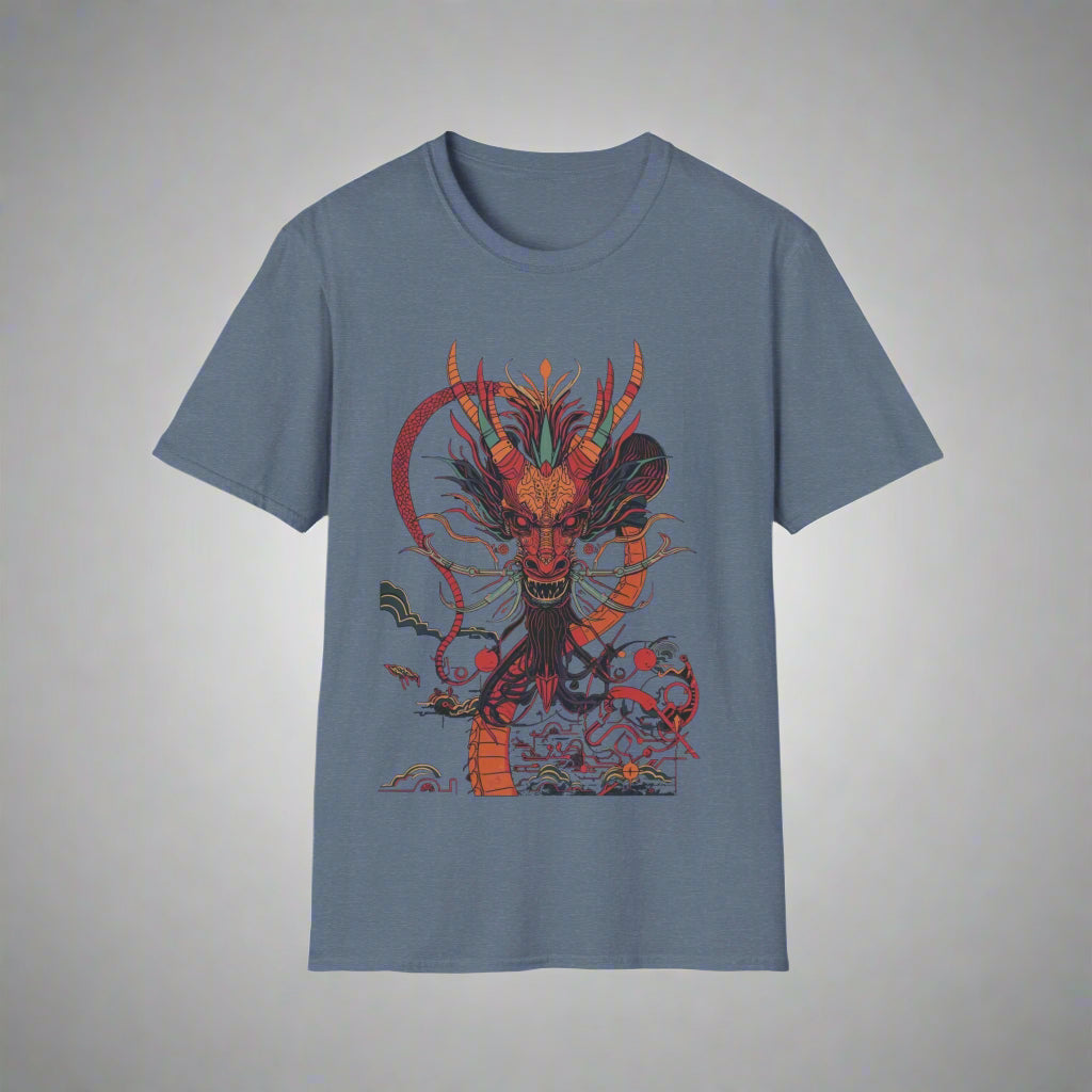 Blue t-shirt with a dragon graphic