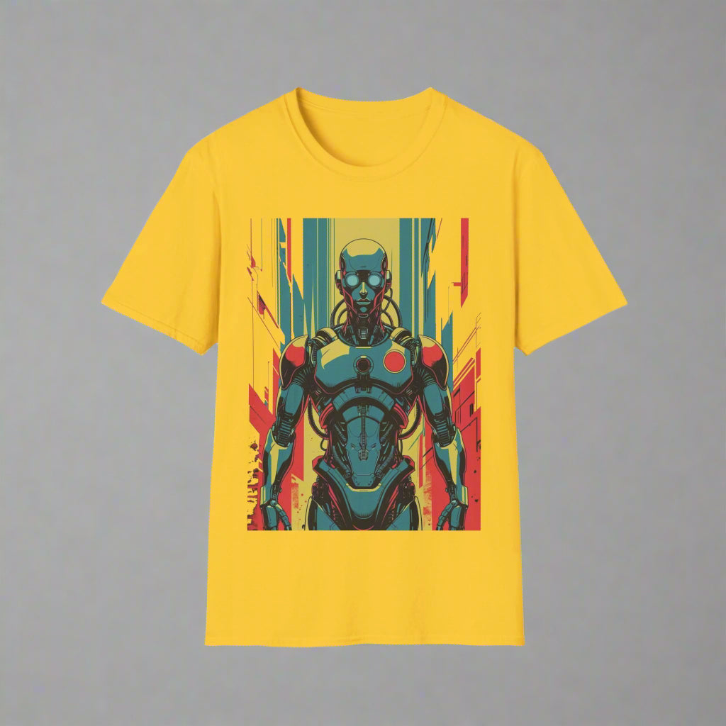 Yellow t-shirt with a robot graphic
