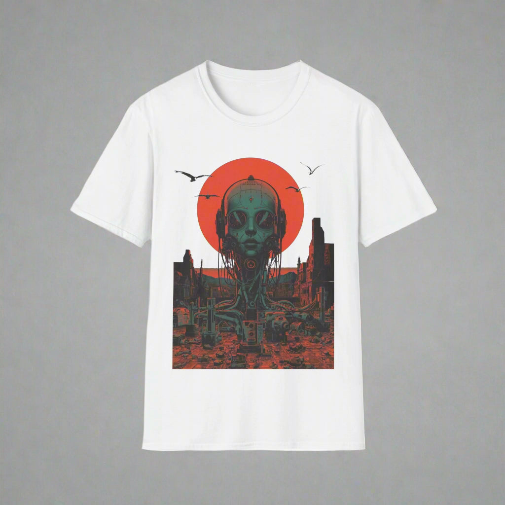 White t-shirt with alien graphic design