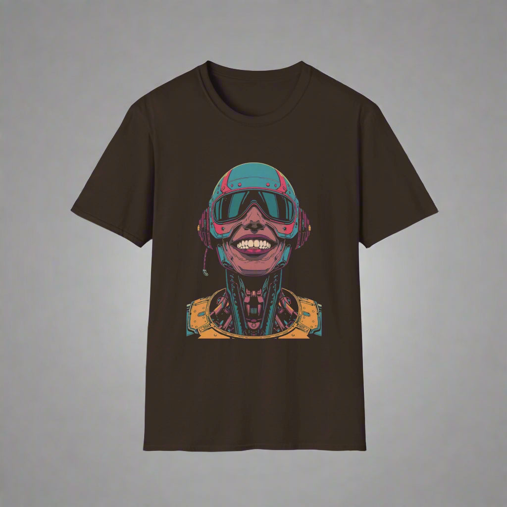 Black t-shirt with a colorful graphic design