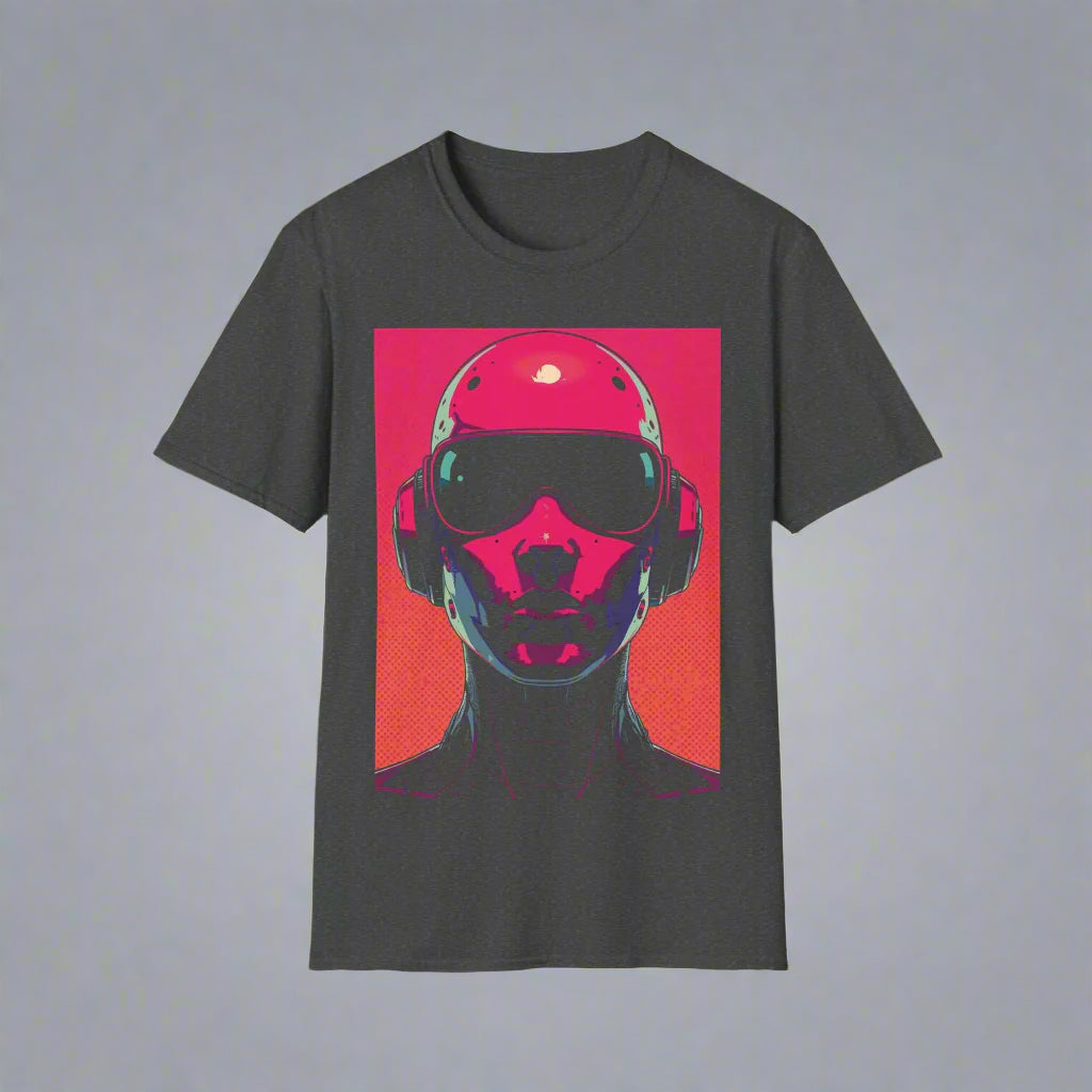 T-shirt with a graphic of a person wearing headphones and sunglasses