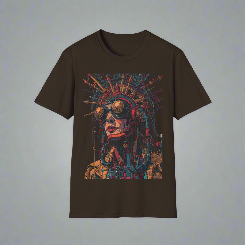 Black t-shirt with a colorful graphic design