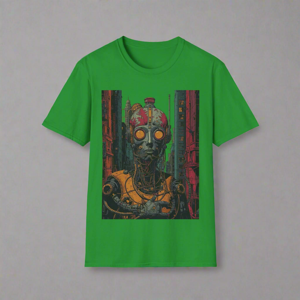 Green t-shirt with a robot graphic