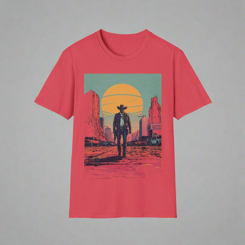 Red t-shirt with a graphic of a cowboy