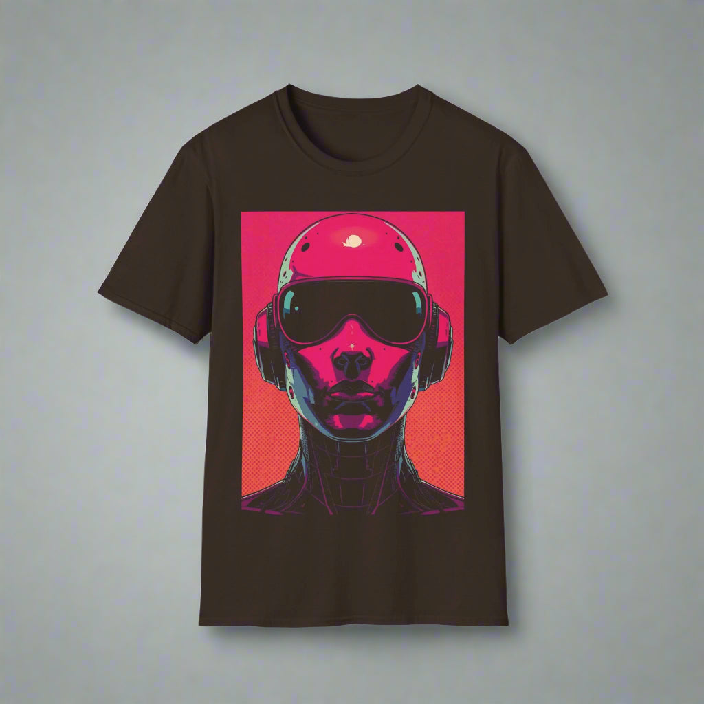 Black t-shirt with a futuristic robot design