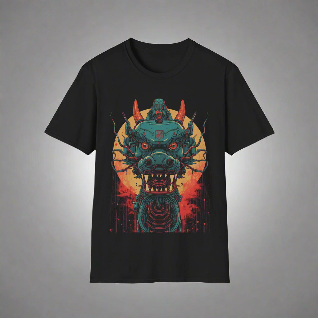Black t-shirt with a dragon graphic design