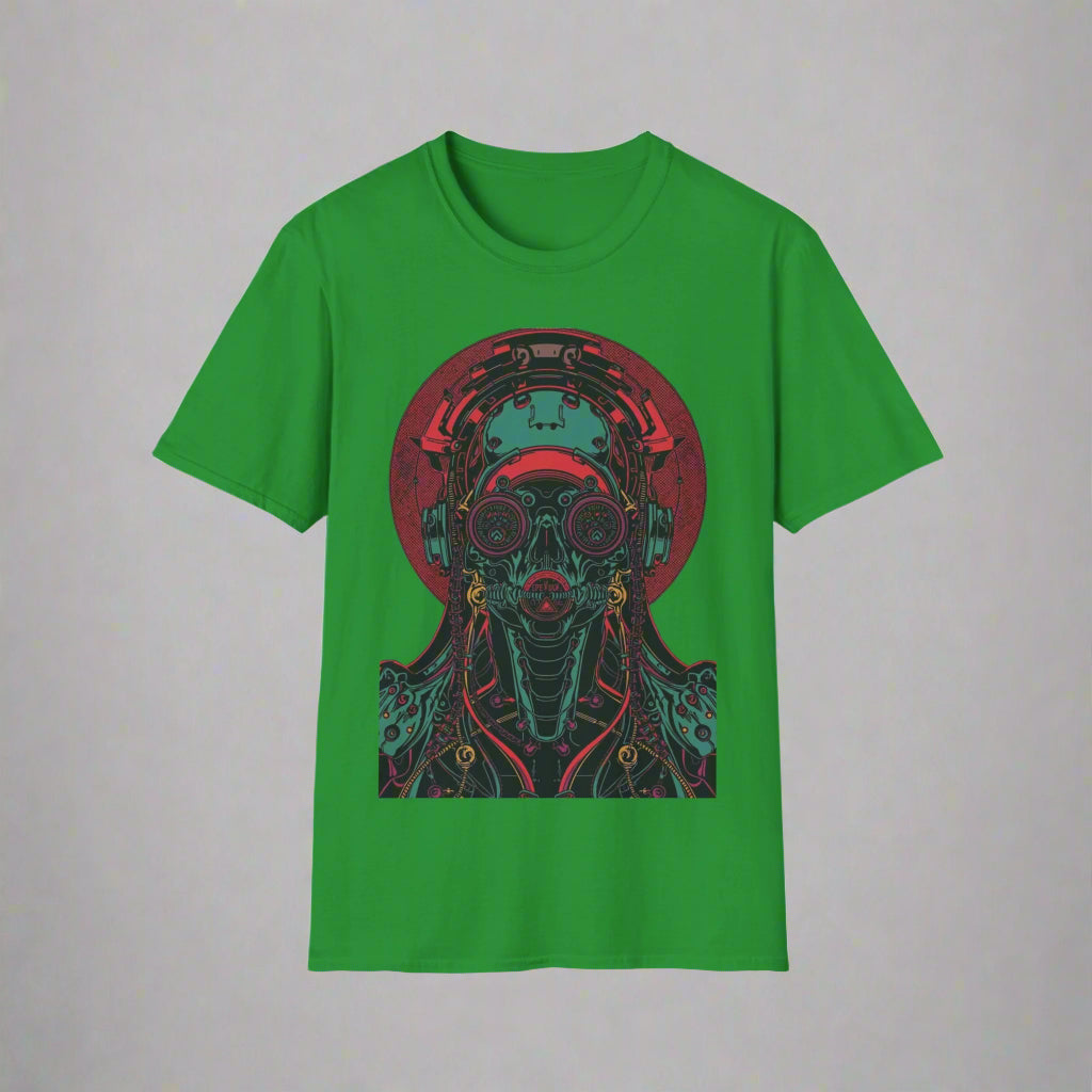 Green t-shirt with a robot graphic design