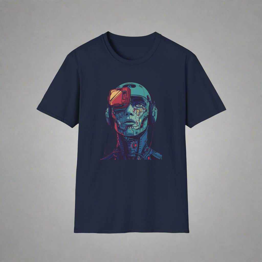 Navy blue t-shirt with a robot graphic