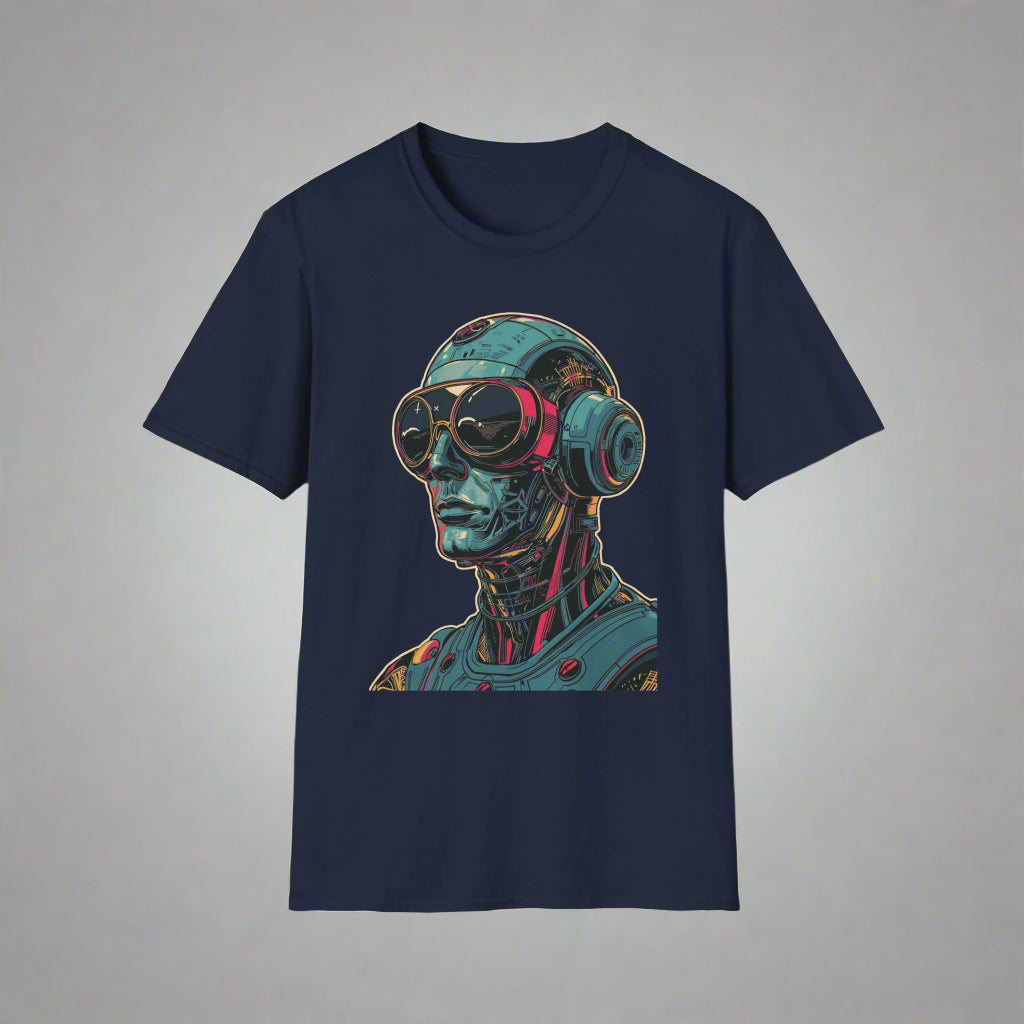Navy blue t-shirt with a robot graphic