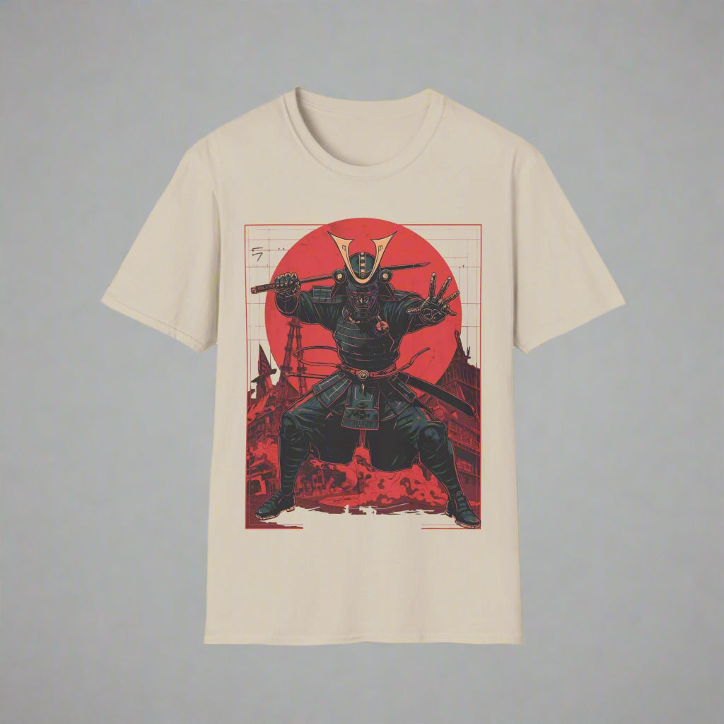 Beige t-shirt with a graphic of a warrior