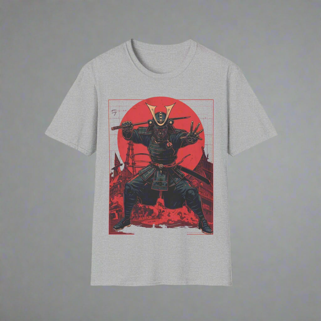 Gray t-shirt with a graphic of a warrior