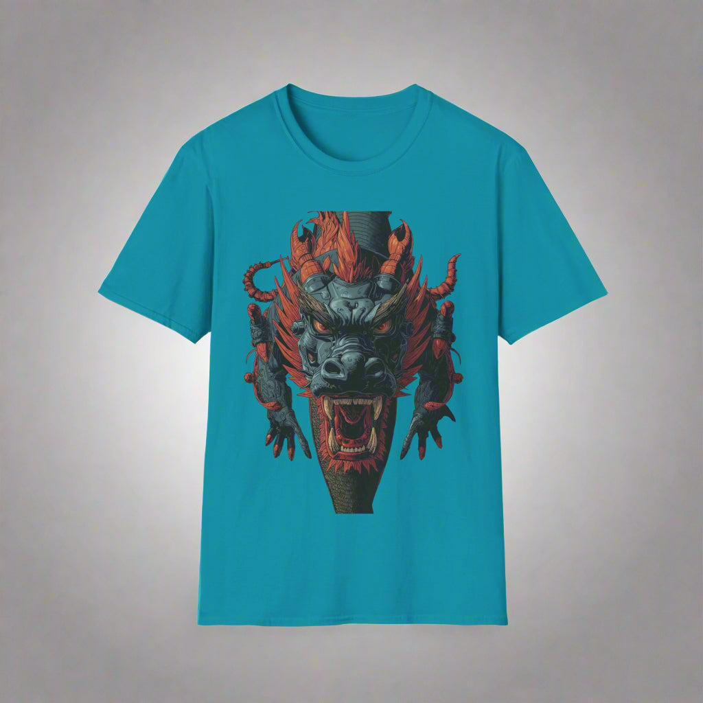 Turquoise t-shirt with a dragon graphic